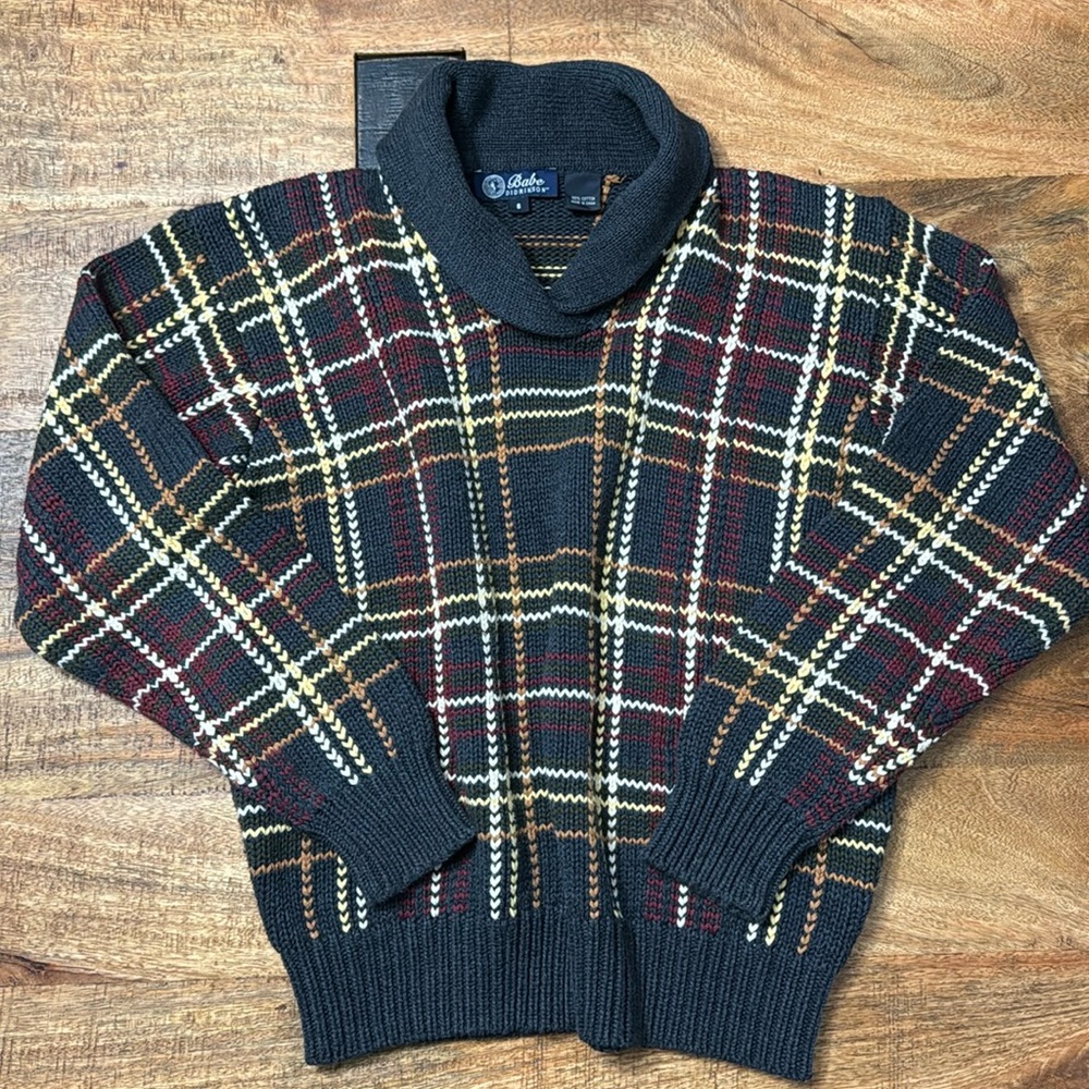 Babe Didrikson chunky grandpa preppy fold over collar pullover plaid sweater